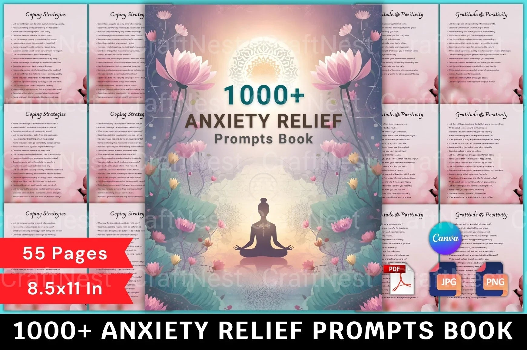 Anxiety Relief Prompts Book for Stress Reduction - CraftNest - Digital Crafting and Art
