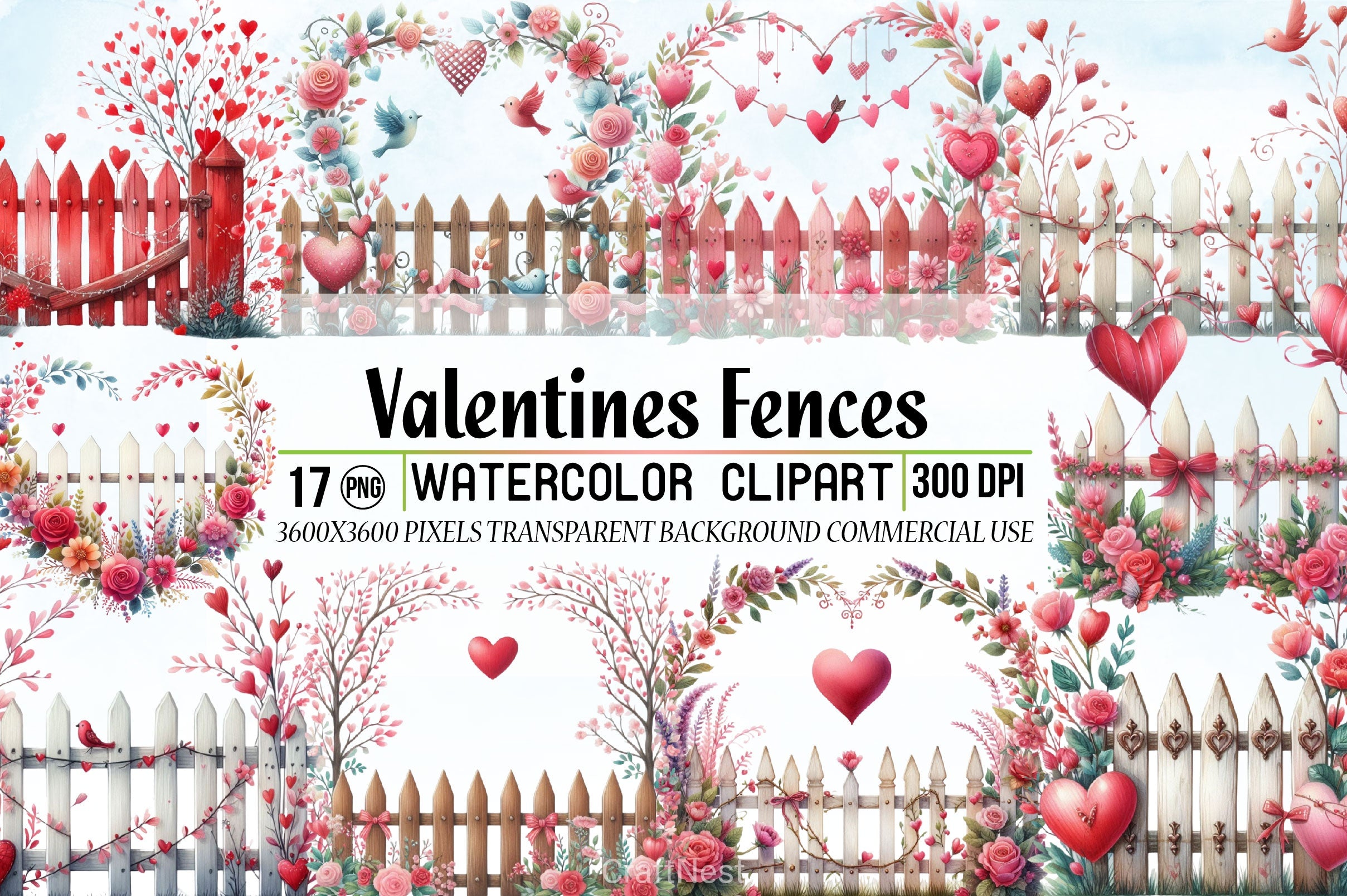 Valentine Fences Clipart Bundle - CraftNest - Digital Crafting and Art