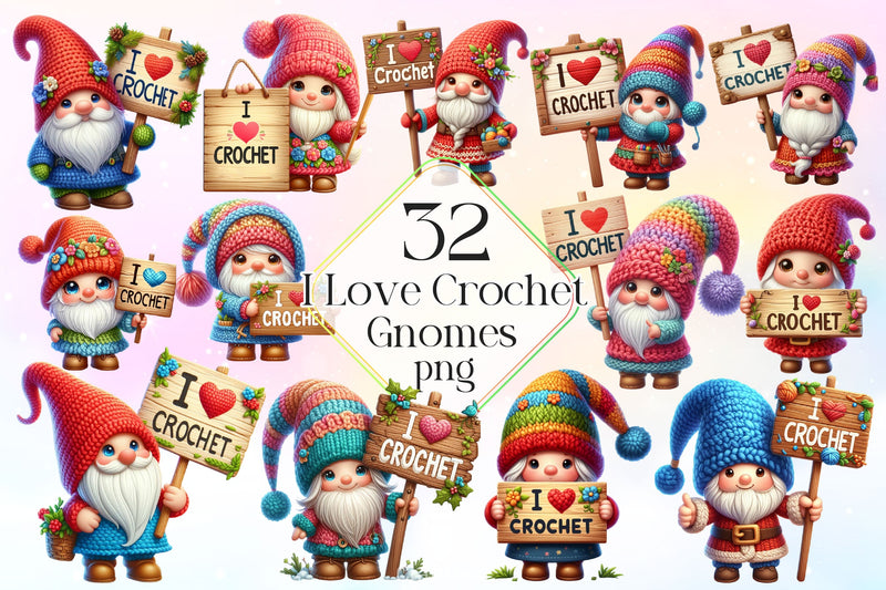 I Love Crochet Gnome Clipart Bundle 4 - CraftNest - Digital Crafting and Art