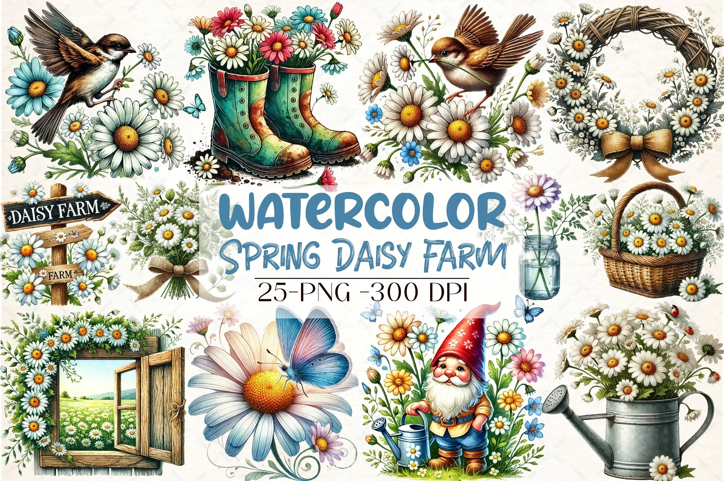 Spring Daisy Farm Clipart Bundle  5 - CraftNest - Digital Crafting and Art