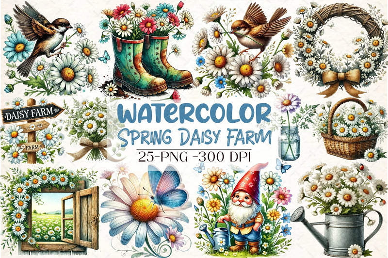 Spring Daisy Farm Clipart Bundle  5 - CraftNest - Digital Crafting and Art