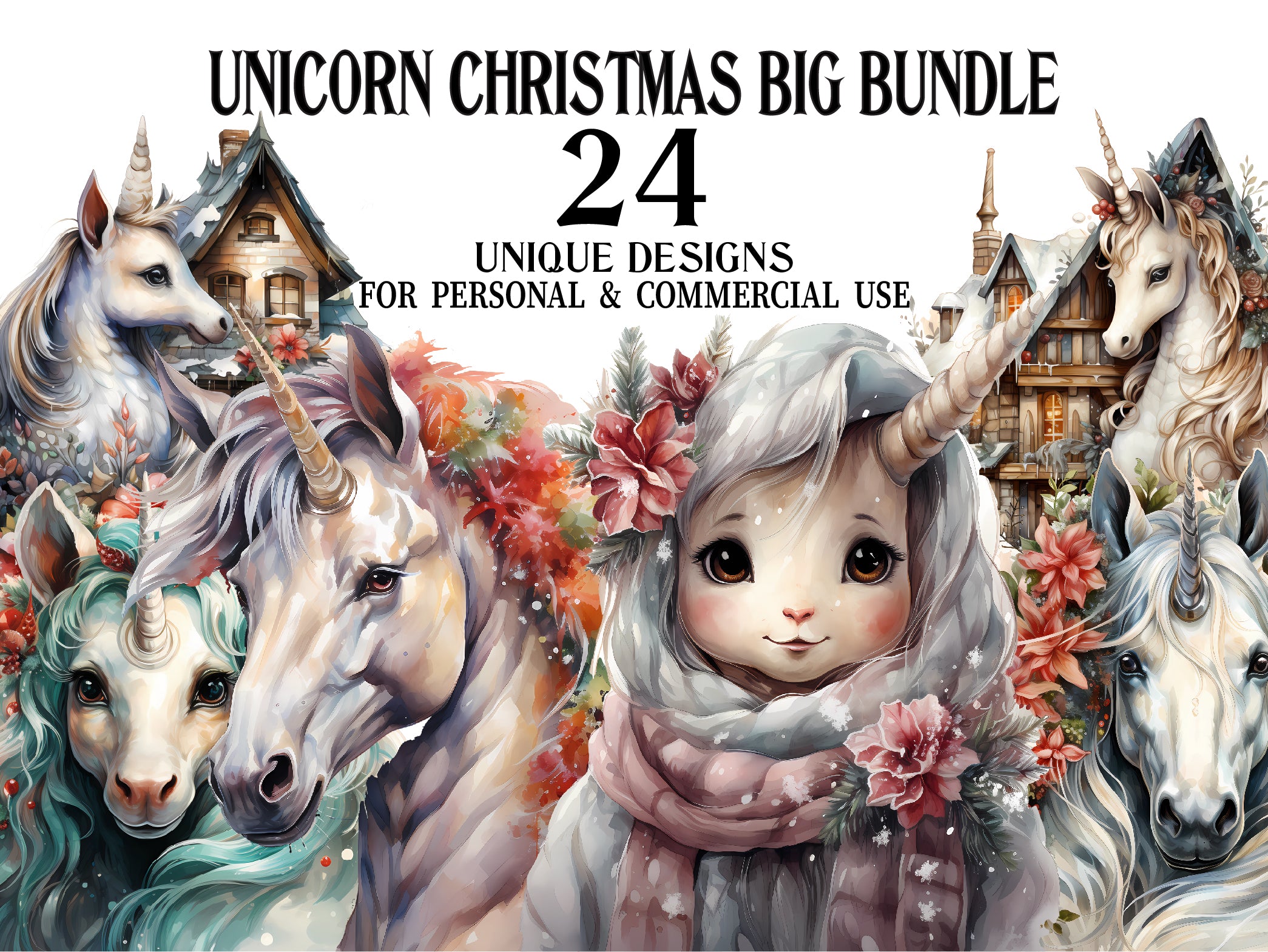 Unicorn Christmas Clipart - CraftNest