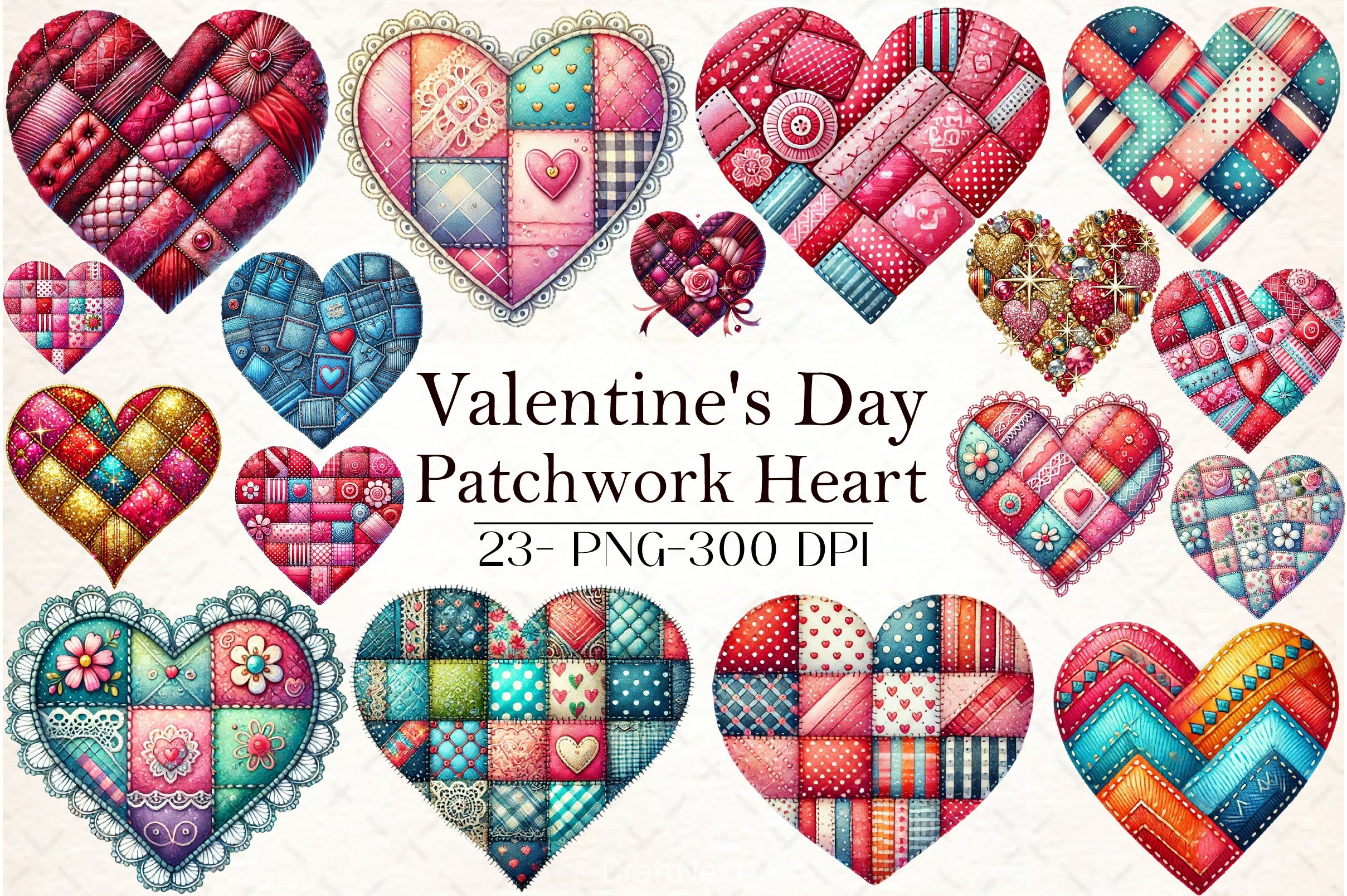 Patchwork Heart Valentine's Clipart Bundle - CraftNest - Digital Crafting and Art