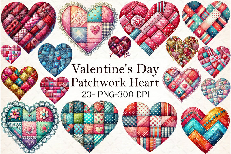Patchwork Heart Valentine's Clipart Bundle - CraftNest - Digital Crafting and Art