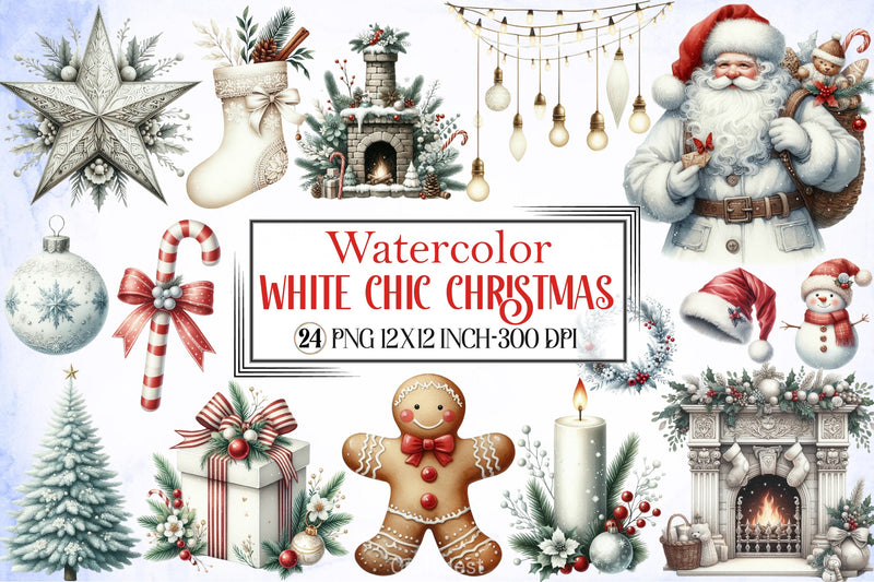 White Chic Christmas Clipart Bundle - CraftNest - Digital Crafting and Art