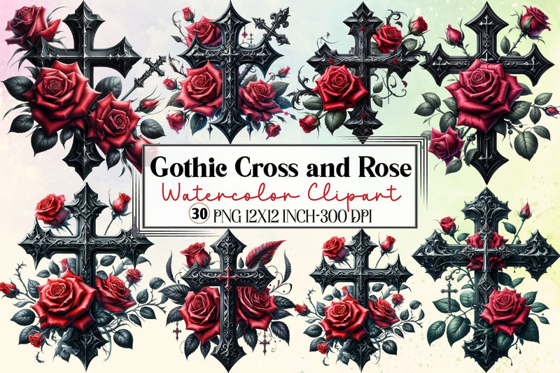 Gothic Cross & Rose Clipart Bundle - CraftNest - Digital Crafting and Art