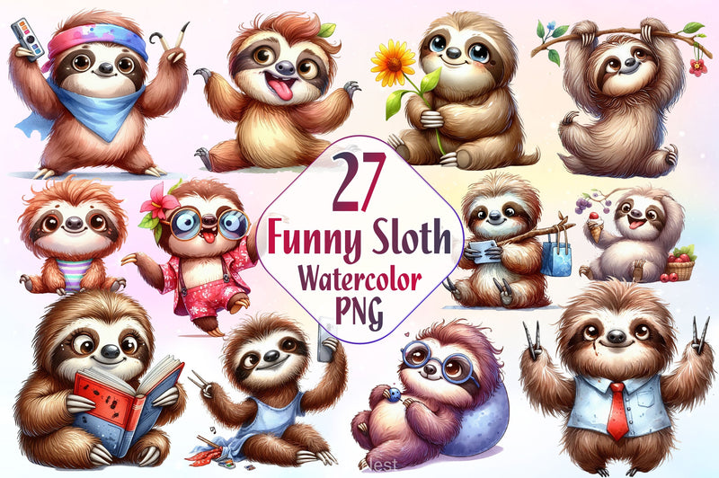 Funny Sloth Clipart Bundle 2 - CraftNest - Digital Crafting and Art