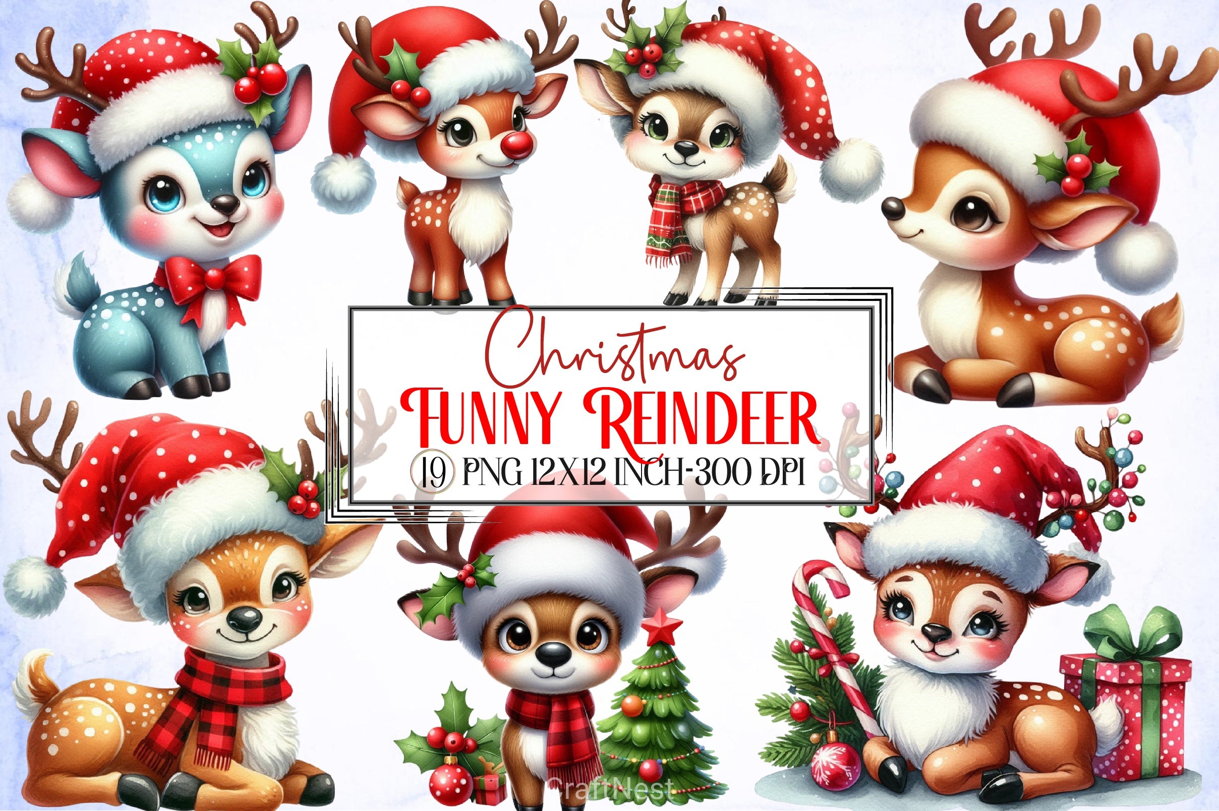 Funny Christmas Reindeer Clipart Bundle - CraftNest - Digital Crafting and Art