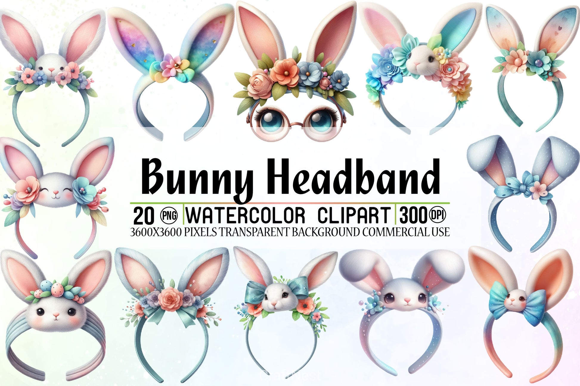 Bunny Headband Clipart Bundle - CraftNest - Digital Crafting and Art