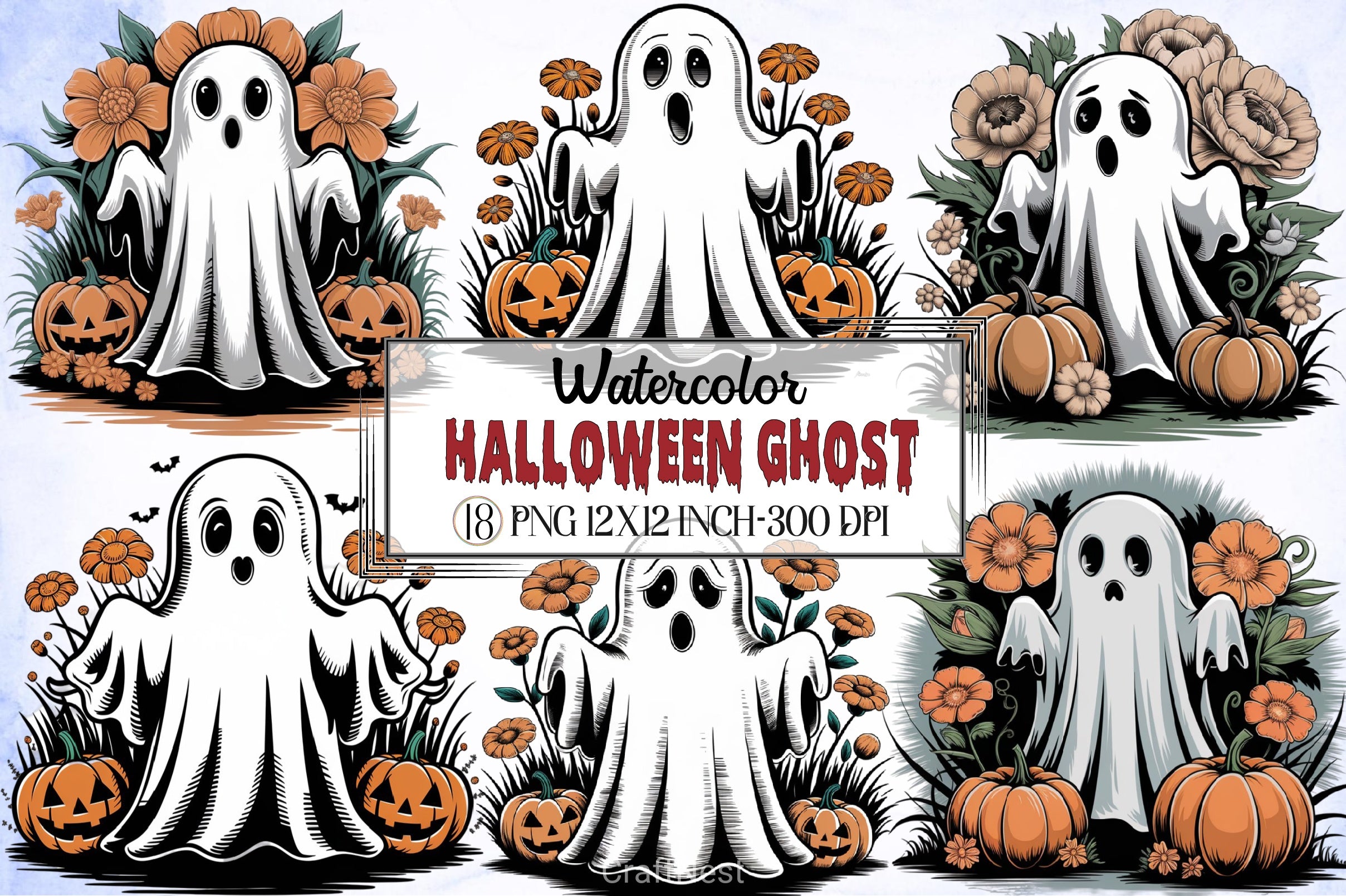 Halloween Ghost Clipart Bundle 10 - CraftNest - Digital Crafting and Art