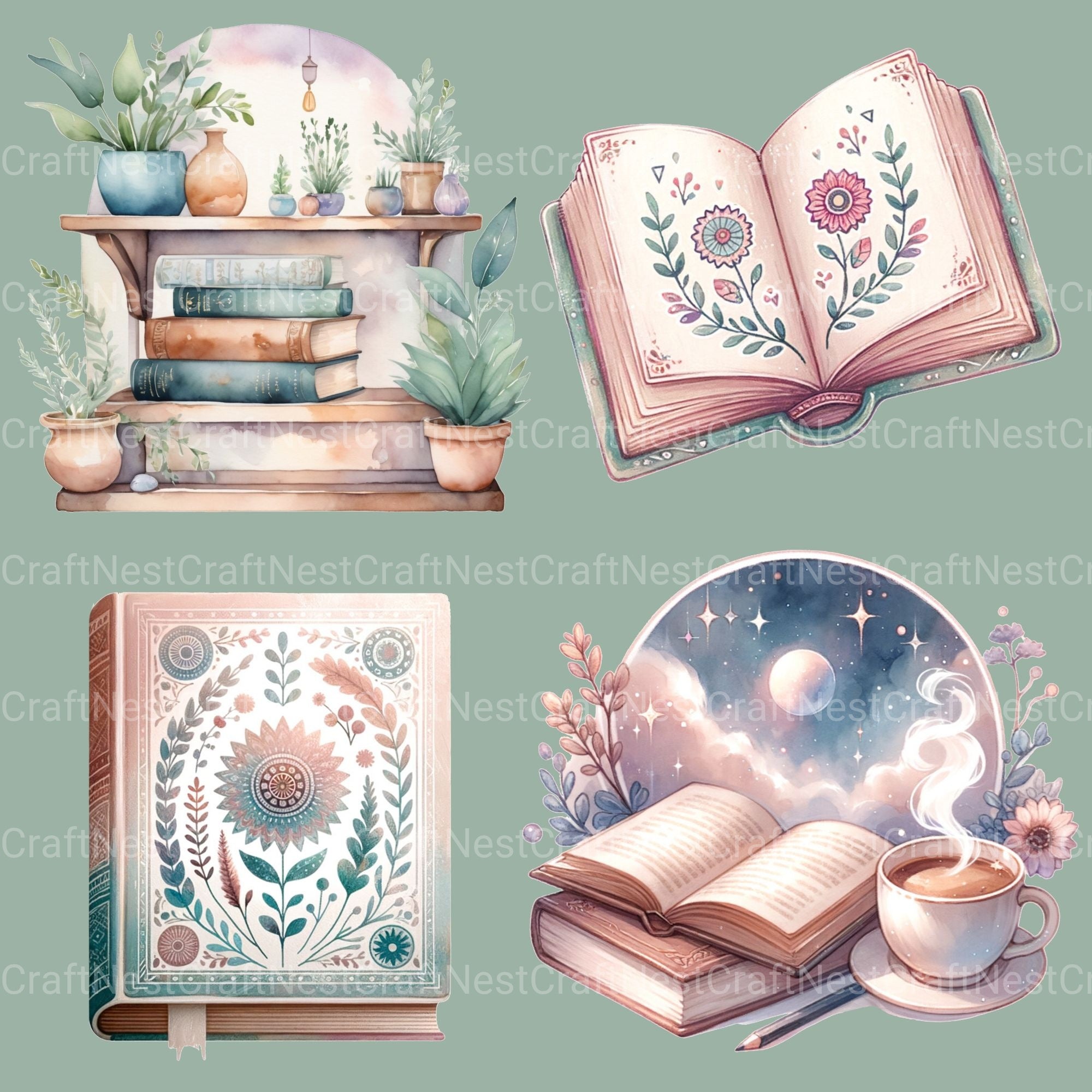 Boho Books Clipart Bundle - CraftNest - Digital Crafting and Art