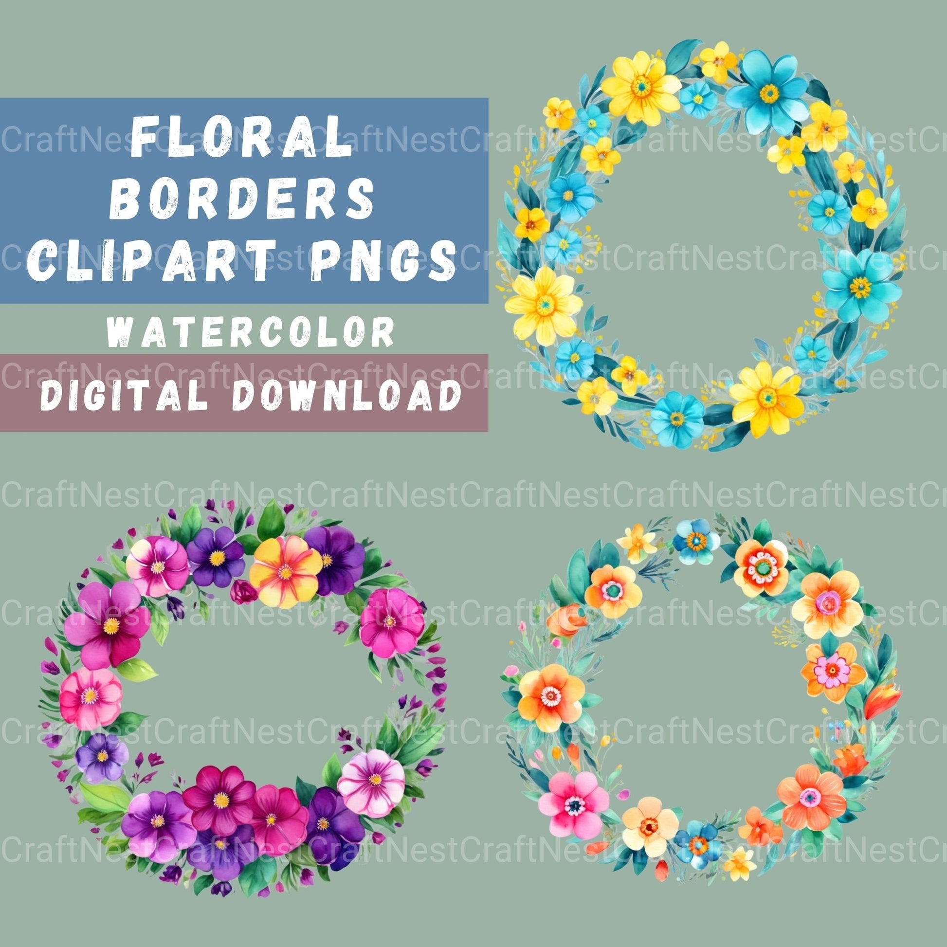 Floral Borders Circle 16 Clipart Bundle - CraftNest - Digital Crafting and Art