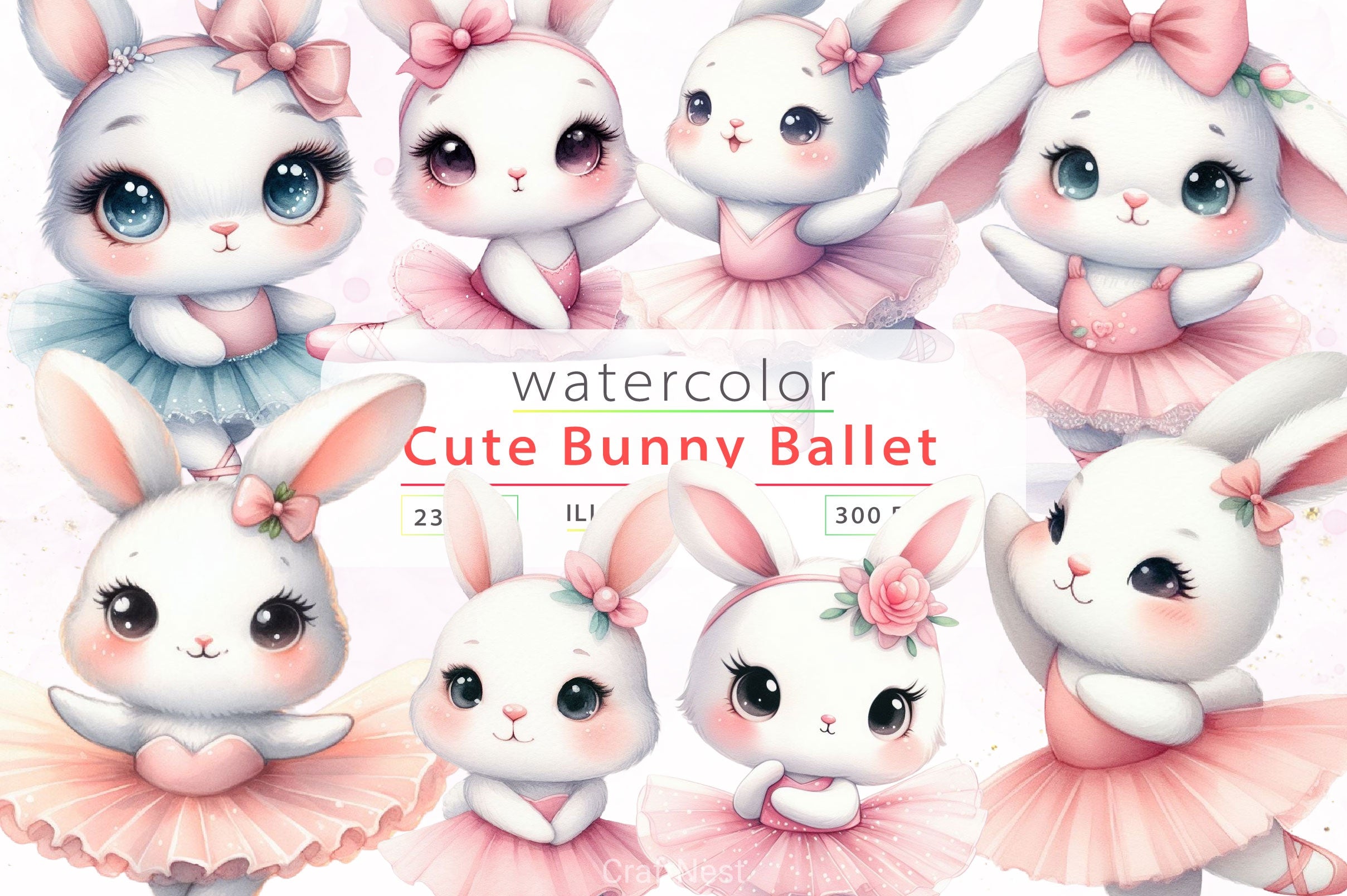 Cute Ballet Bunny Clipart Bundle 2 - CraftNest - Digital Crafting and Art
