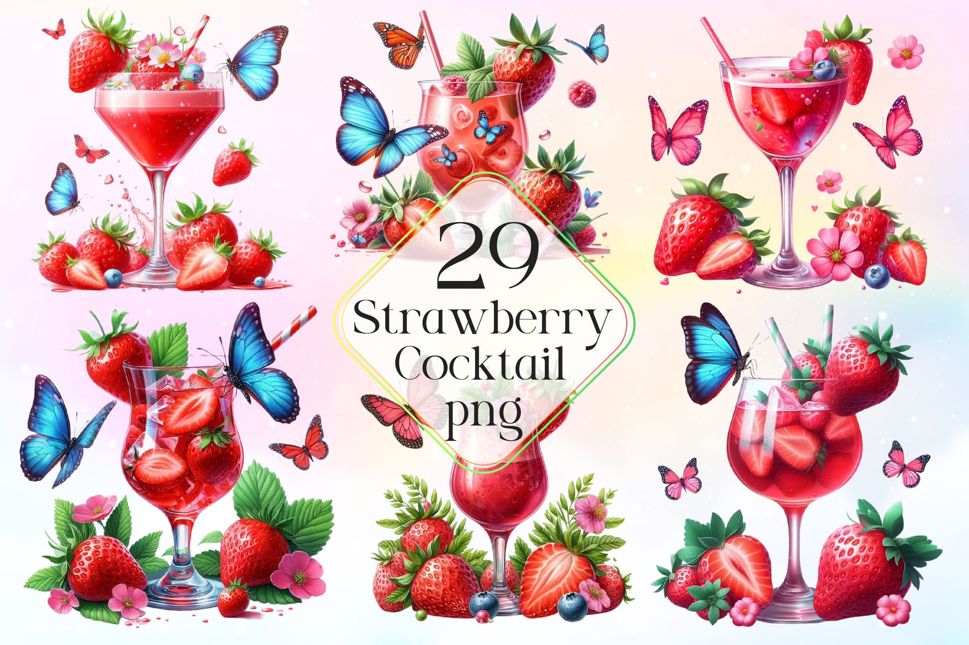 Strawberry Cocktail Clipart Bundle 2 - CraftNest - Digital Crafting and Art