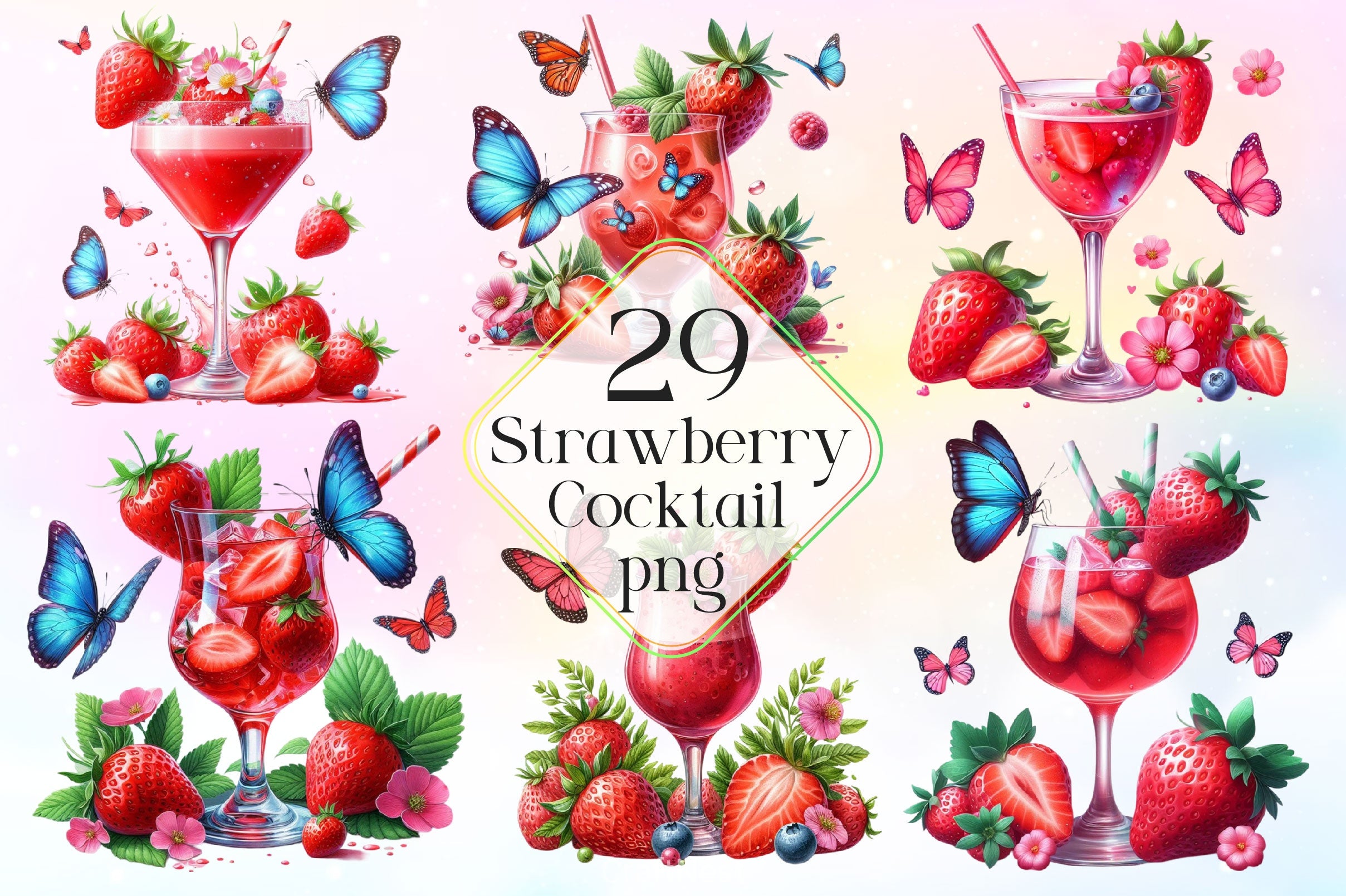 Strawberry Cocktail Clipart Bundle 2 - CraftNest - Digital Crafting and Art