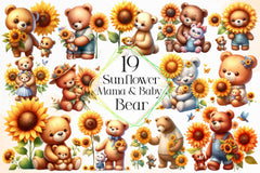 Sunflower Mama And Baby Bear Clipart Bundle 2 - CraftNest - Digital Crafting and Art