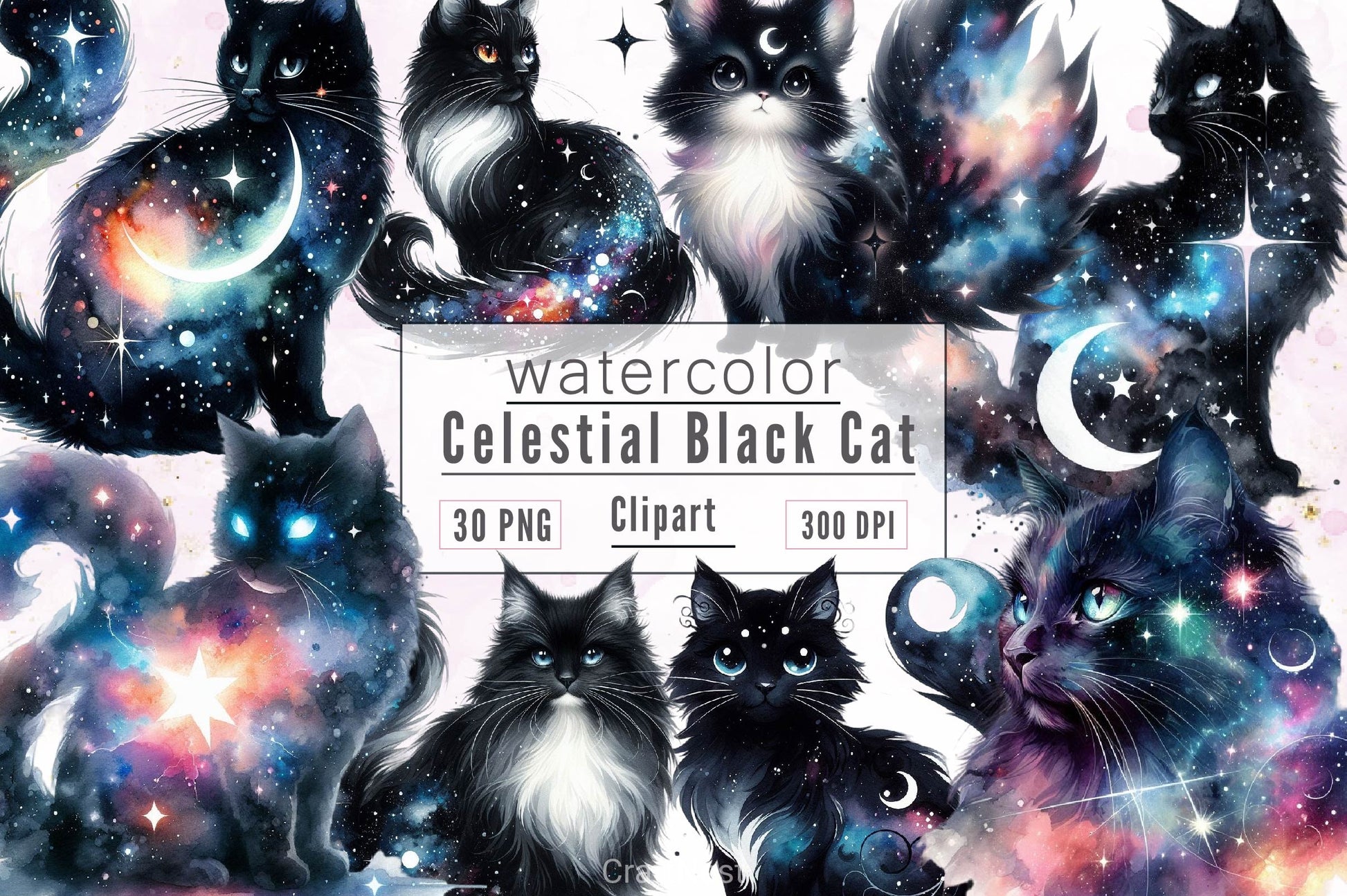 Celestial Black Cat Clipart Bundle - CraftNest - Digital Crafting and Art