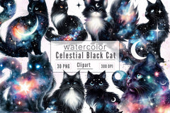 Celestial Black Cat Clipart Bundle - CraftNest - Digital Crafting and Art