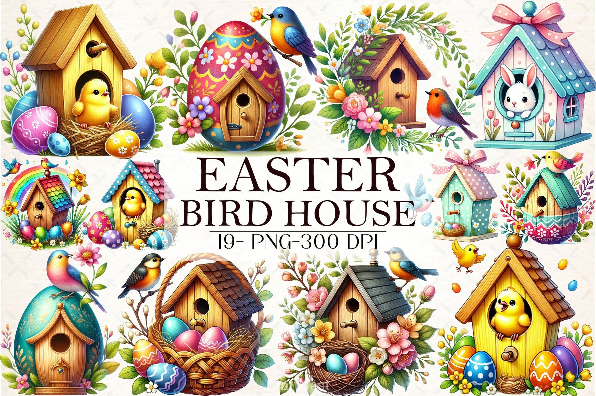Easter Birdhouse Clipart Bundle - CraftNest - Digital Crafting and Art