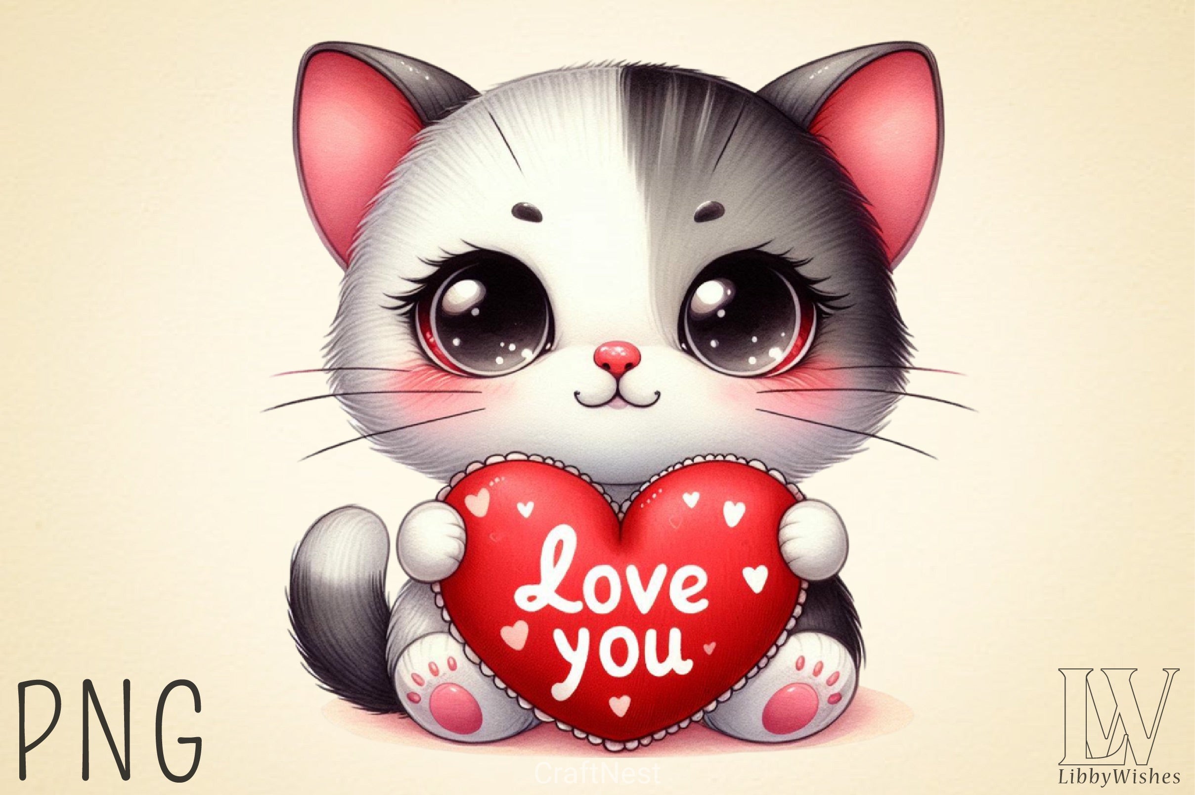 Love You Cat Valentine's Day Clipart Bundle 7 - CraftNest - Digital Crafting and Art