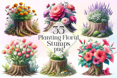 Planting Floral Stumps Clipart Bundle - CraftNest - Digital Crafting and Art