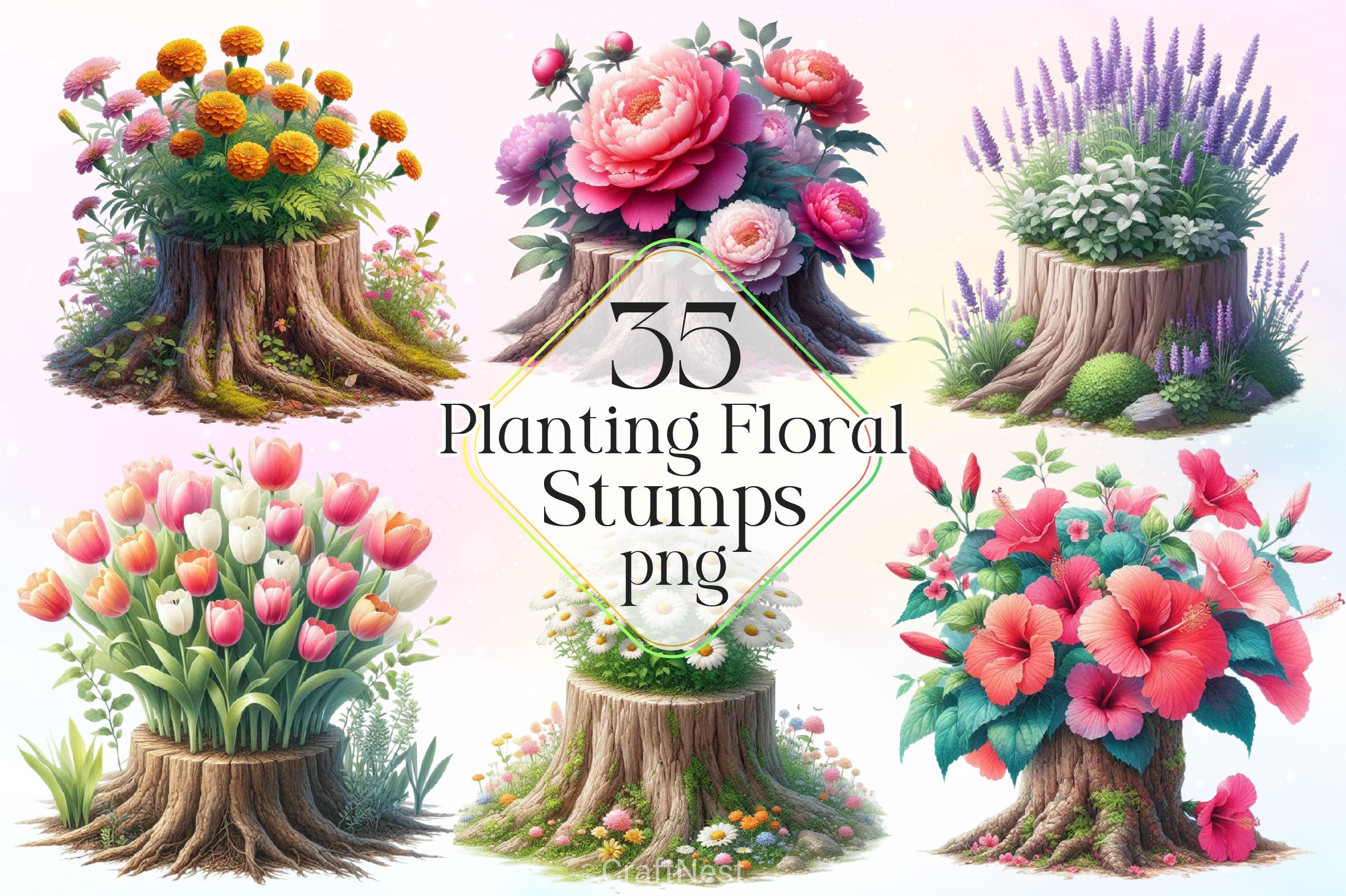 Planting Floral Stumps Clipart Bundle - CraftNest - Digital Crafting and Art