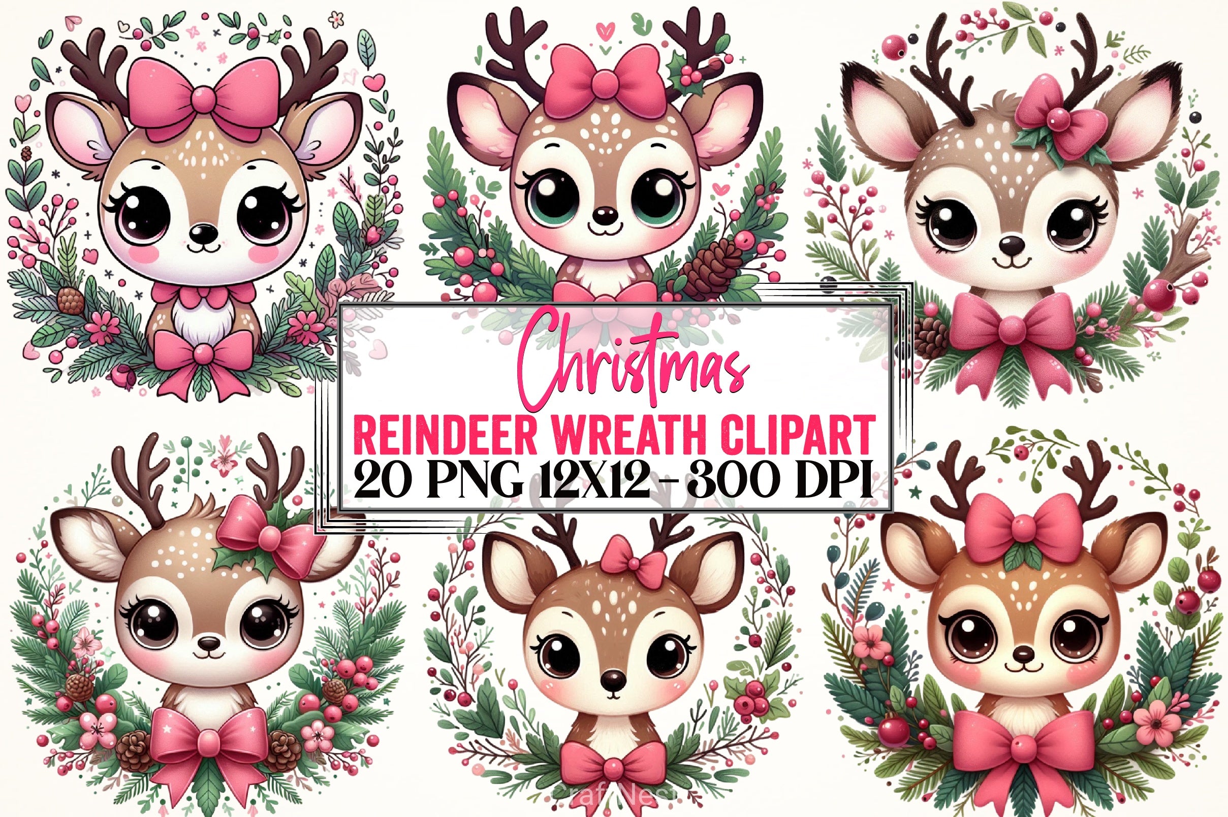 Christmas Reindeer Wreath Clipart Bundle - CraftNest - Digital Crafting and Art