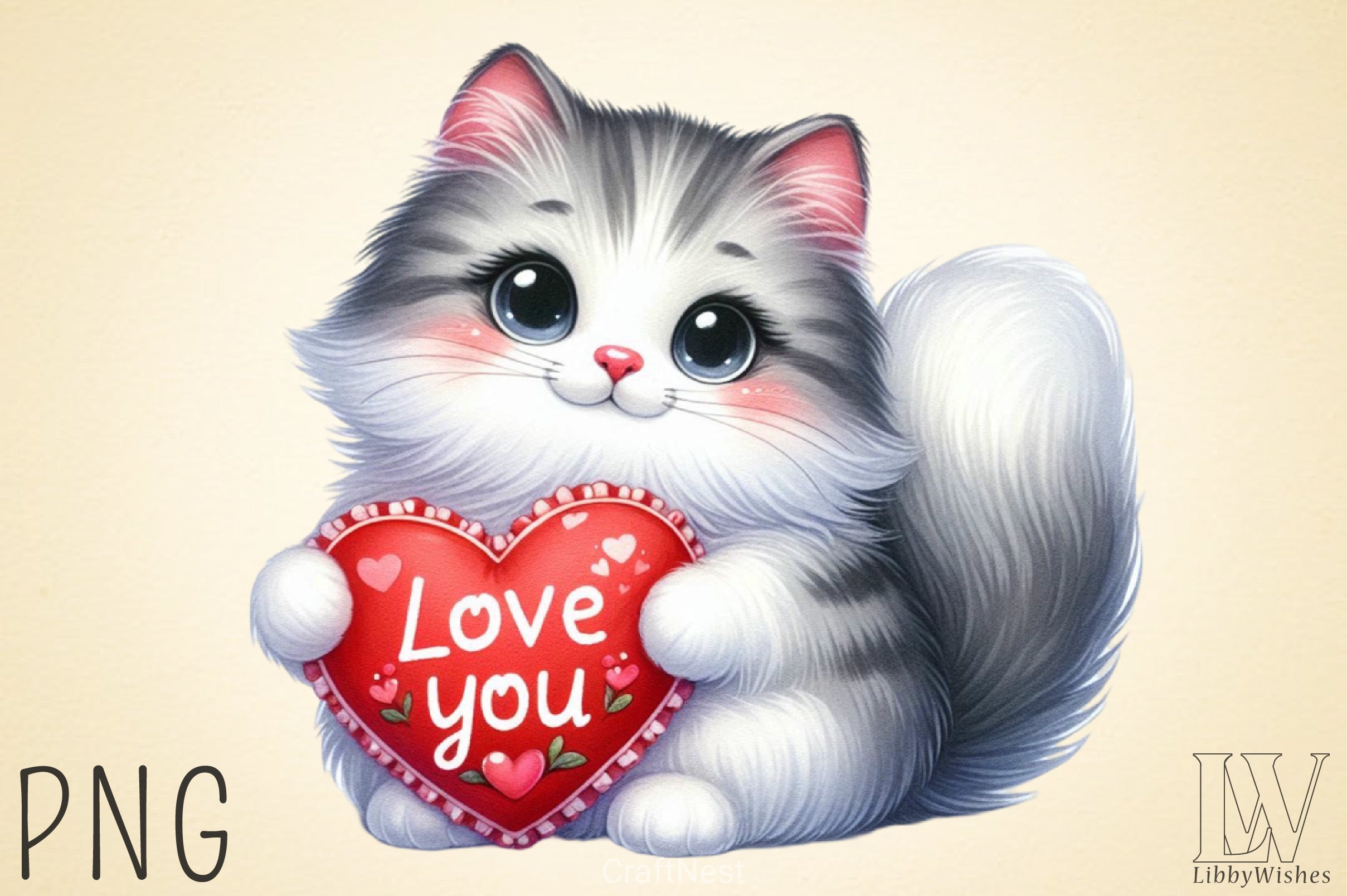 Love You Cat Valentine's Day Clipart Bundle 9 - CraftNest - Digital Crafting and Art