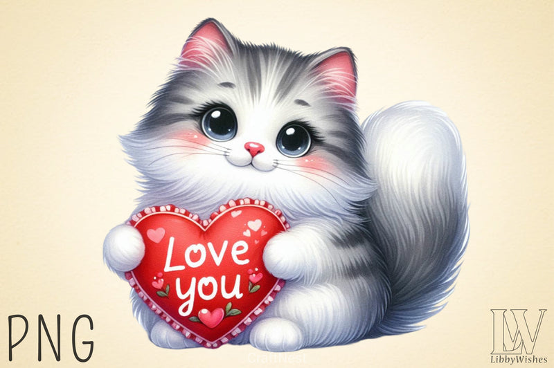 Love You Cat Valentine's Day Clipart Bundle 9 - CraftNest - Digital Crafting and Art