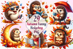 Autumn Funny Hedgehog Clipart Bundle 2 - CraftNest - Digital Crafting and Art