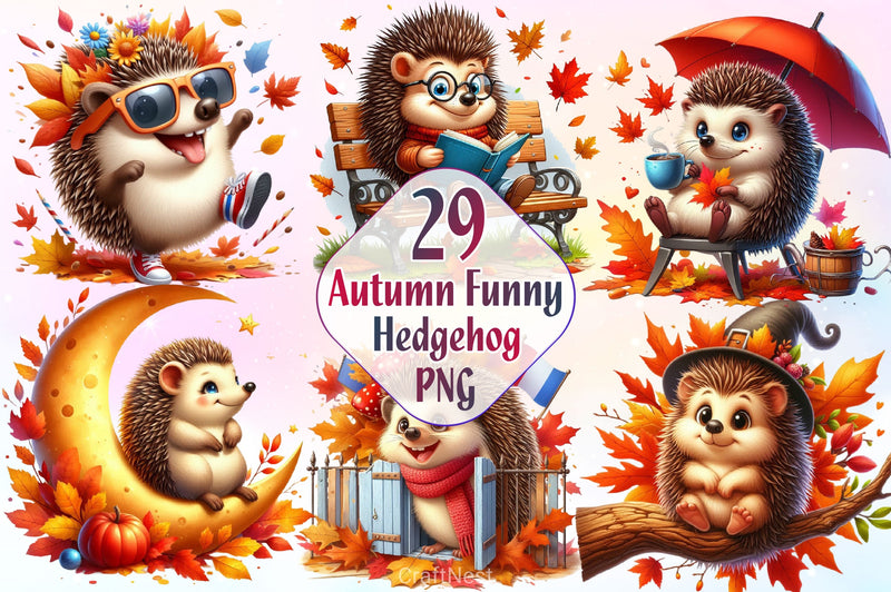Autumn Funny Hedgehog Clipart Bundle 2 - CraftNest - Digital Crafting and Art