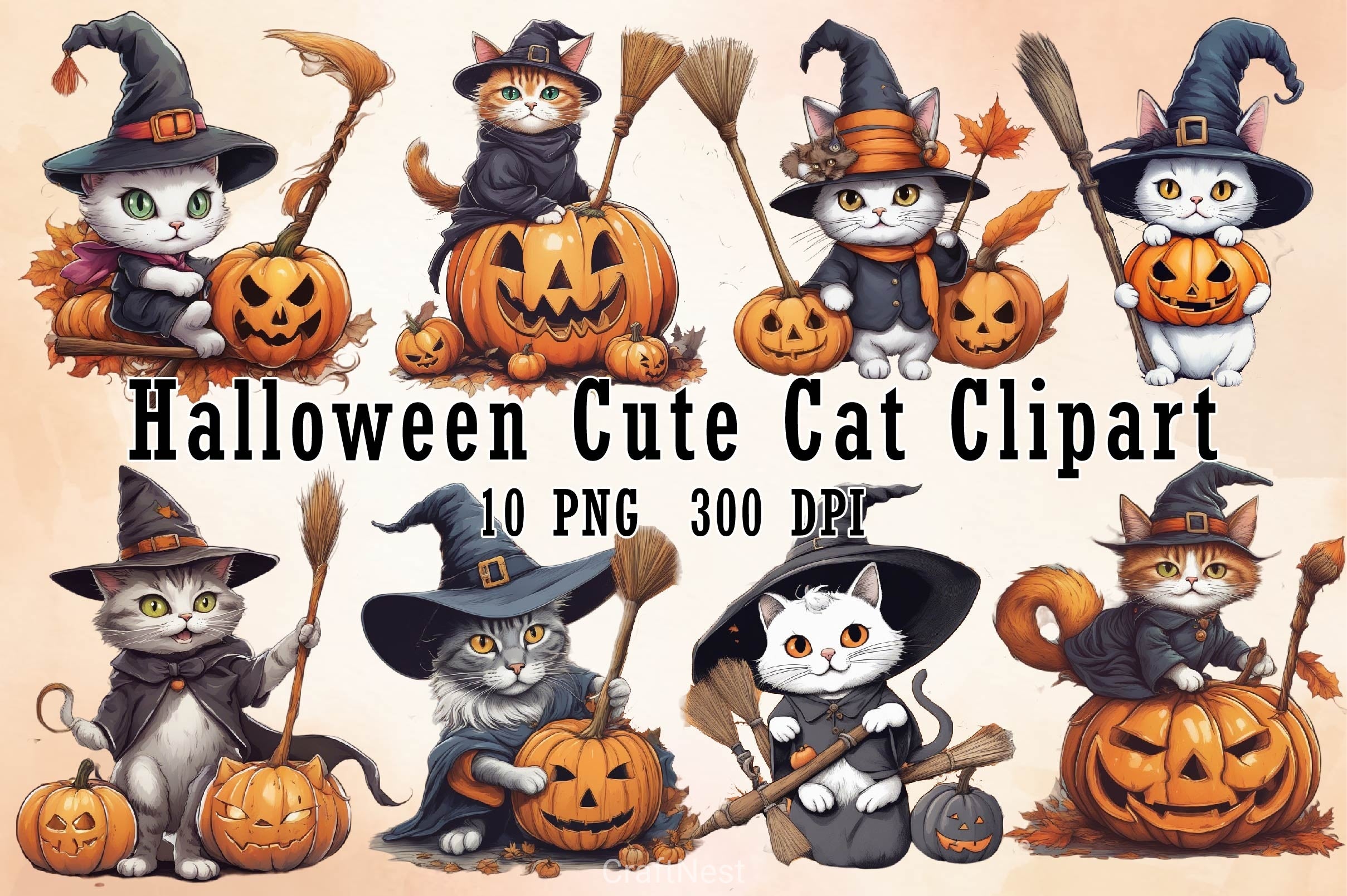 Halloween Cute Cat Clipart Bundle - CraftNest - Digital Crafting and Art