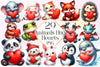 Adorable Animals Hug Hearts Clipart Bundle