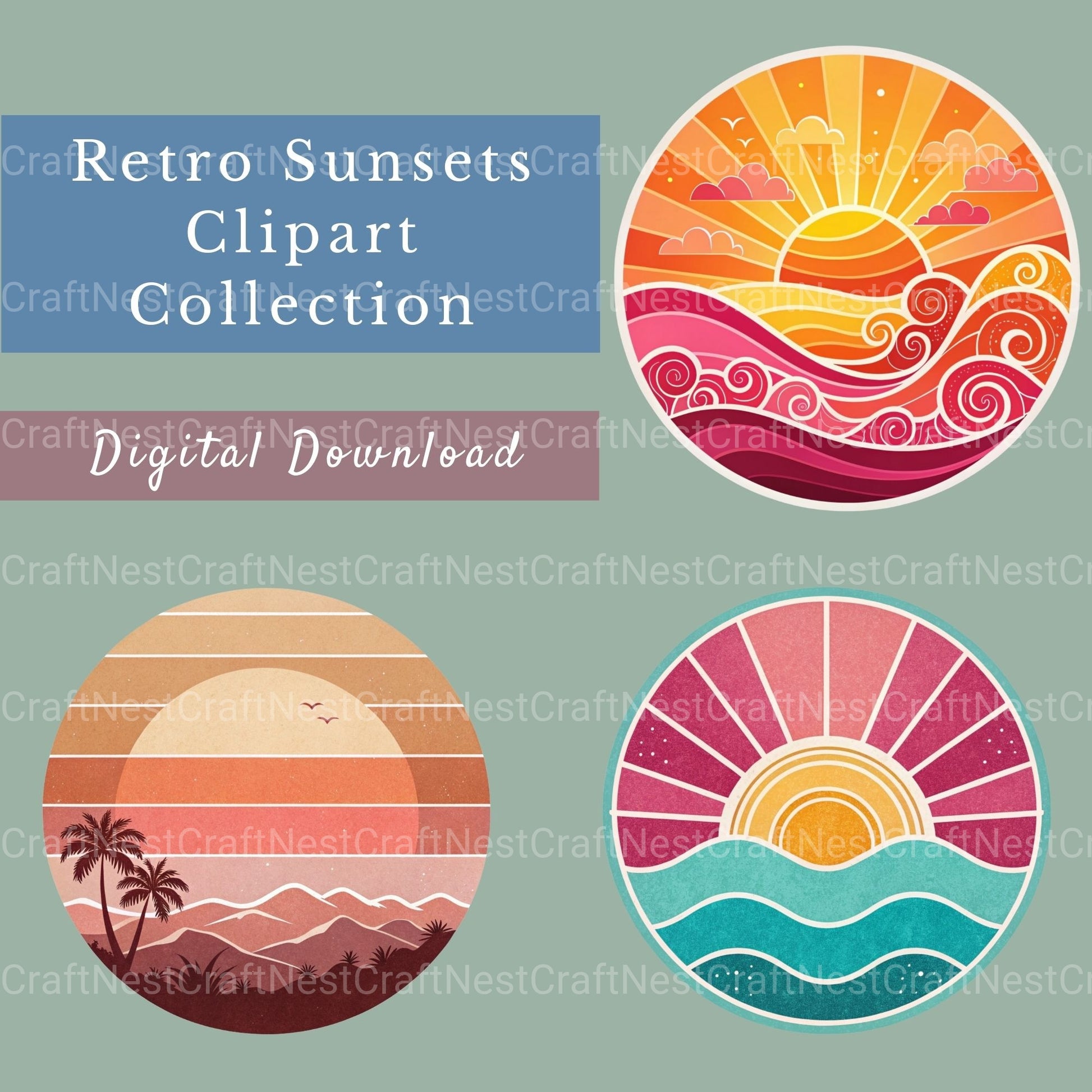 Retro Sunsets Clipart Bundle 1 - CraftNest - Digital Crafting and Art