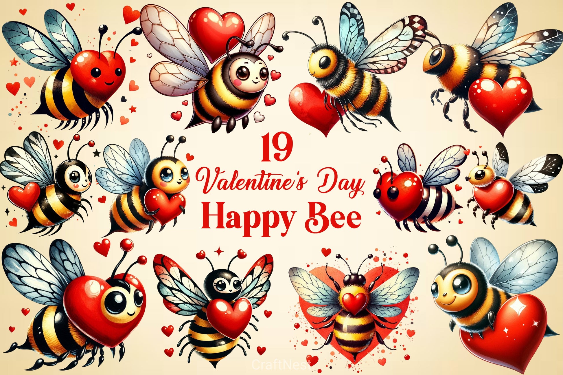 Valentine Bee Clipart Bundle - CraftNest - Digital Crafting and Art