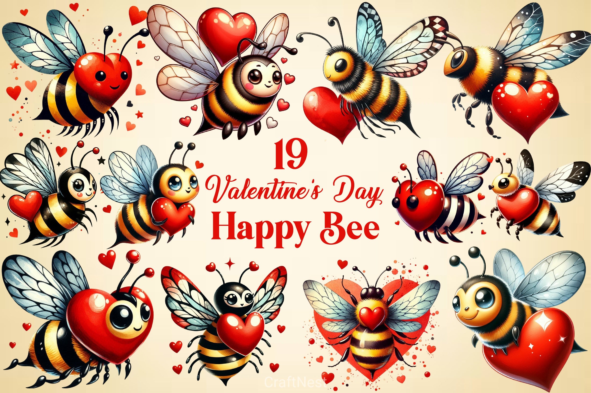 Valentine Bee Clipart Bundle - CraftNest - Digital Crafting and Art