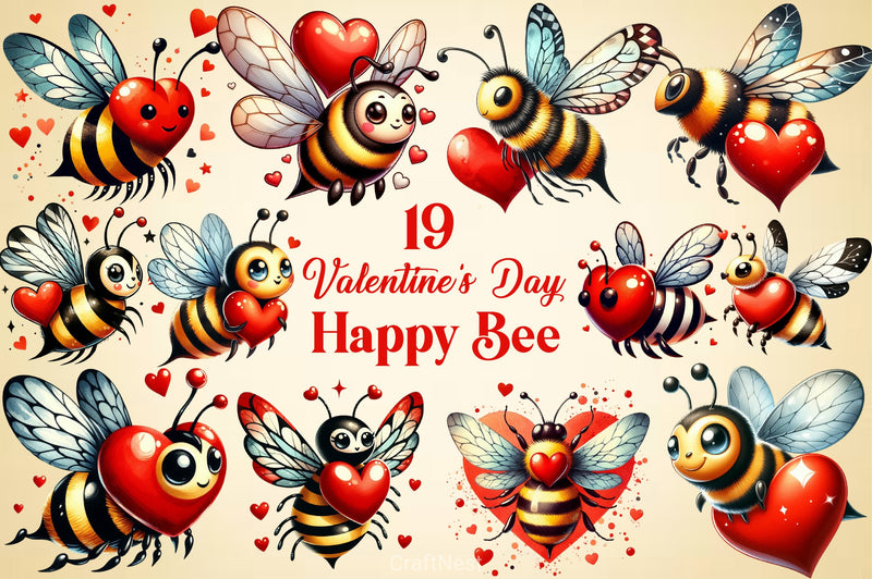 Valentine Bee Clipart Bundle - CraftNest - Digital Crafting and Art
