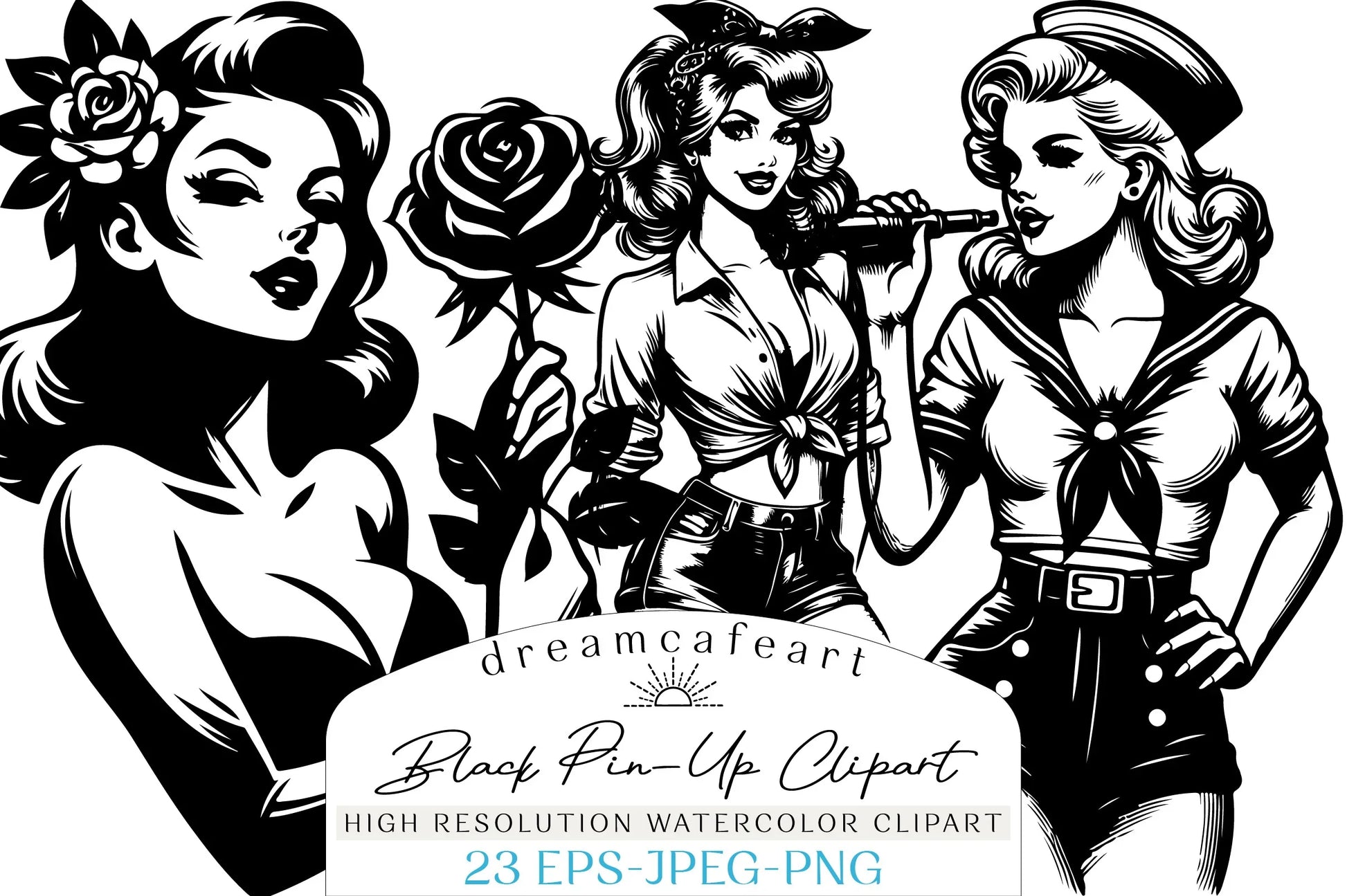 Ink Drawn Black Pin Up Clipart Bundle - CraftNest - Digital Crafting and Art