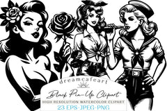 Ink Drawn Black Pin Up Clipart Bundle - CraftNest - Digital Crafting and Art