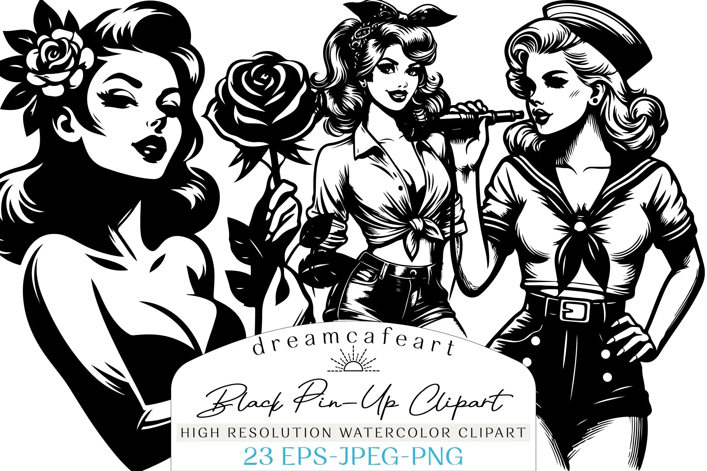 Ink Drawn Black Pin Up Clipart Bundle - CraftNest - Digital Crafting and Art