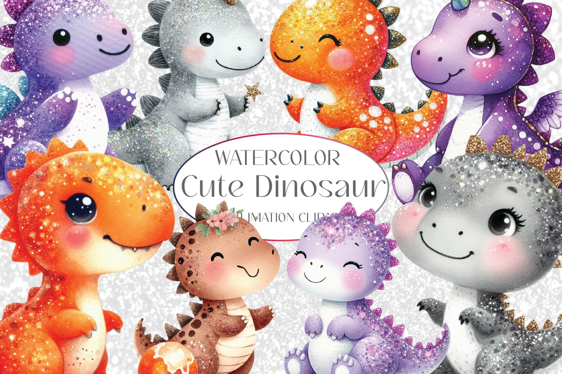 Glitter Dinosaur Clipart Bundle - CraftNest - Digital Crafting and Art
