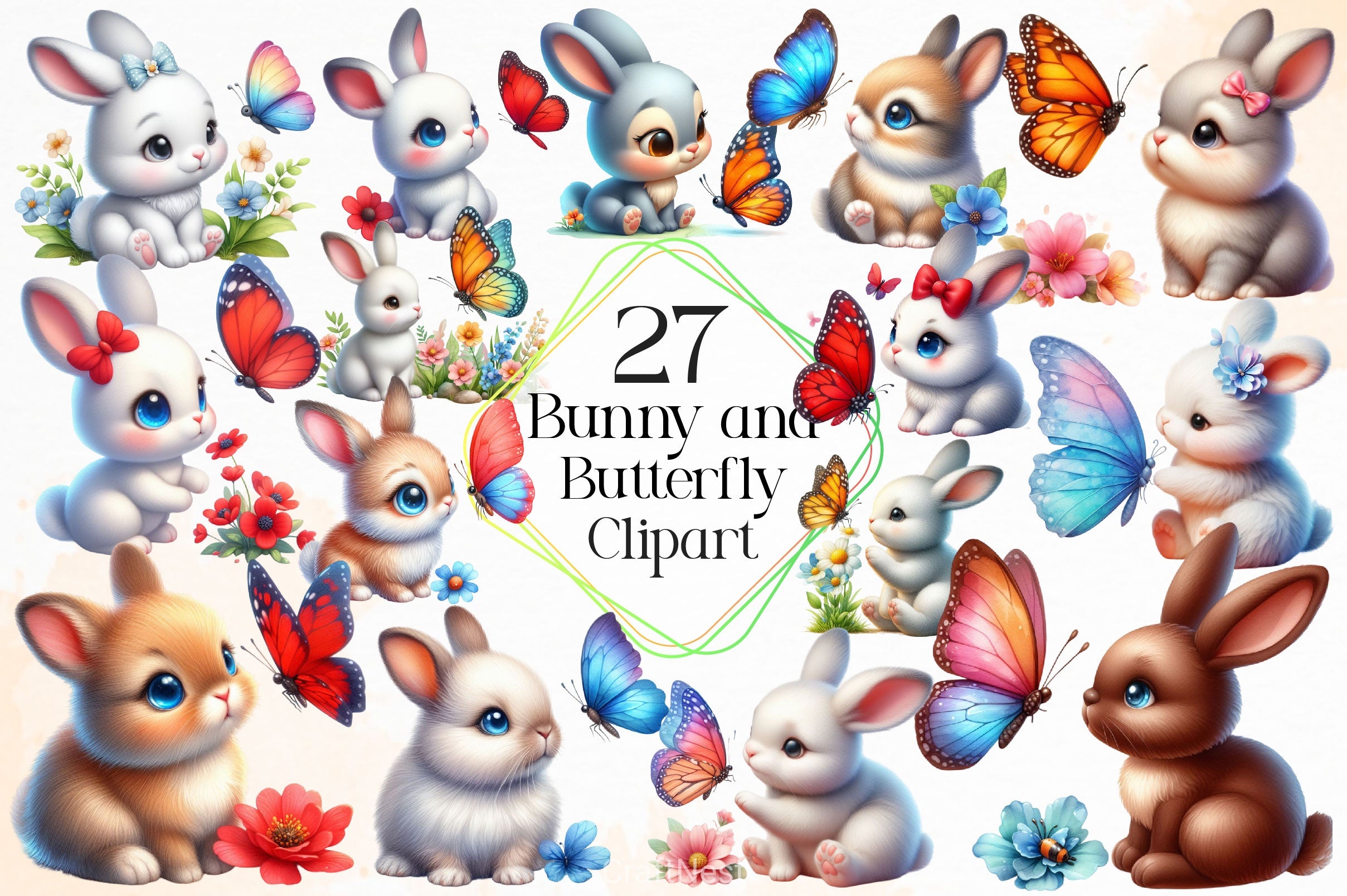 Bunny And Butterfly Clipart Bundle 2 - CraftNest - Digital Crafting and Art