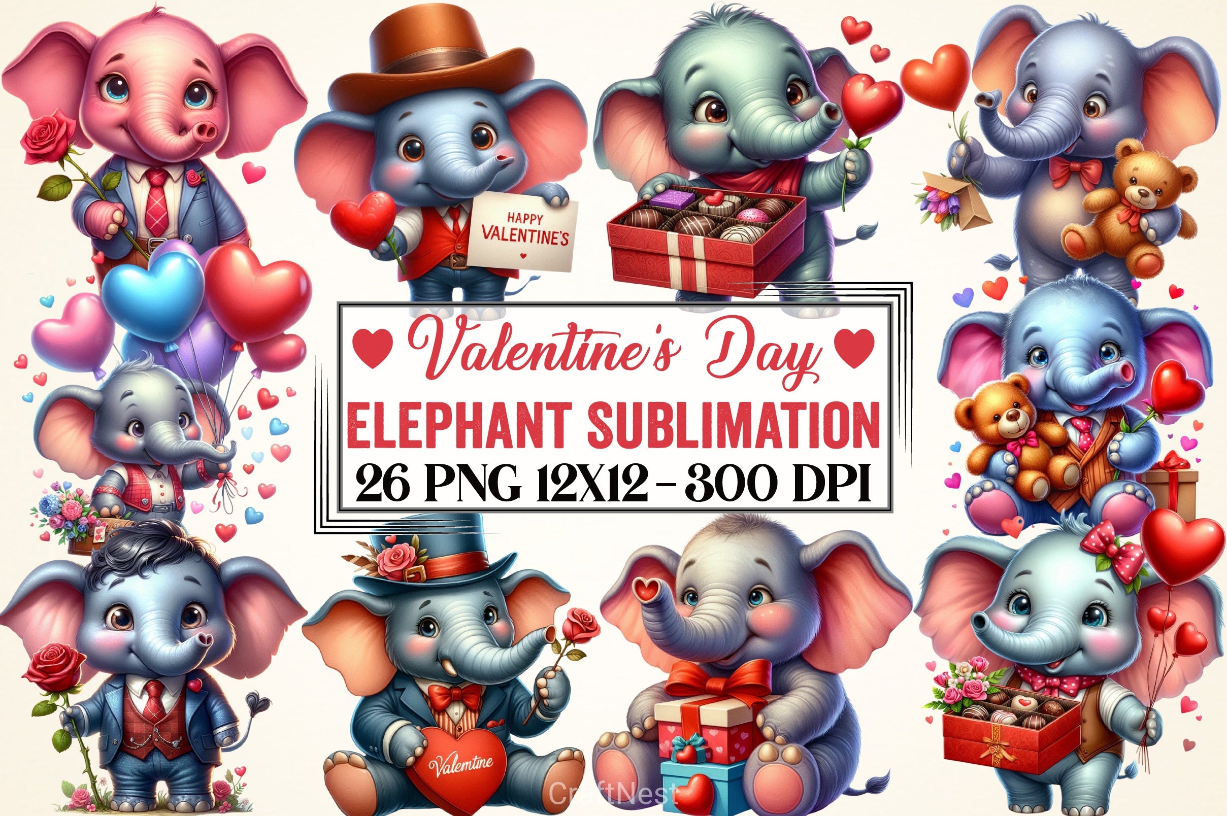 Valentine's Day Elephant Clipart Bundle - CraftNest - Digital Crafting and Art