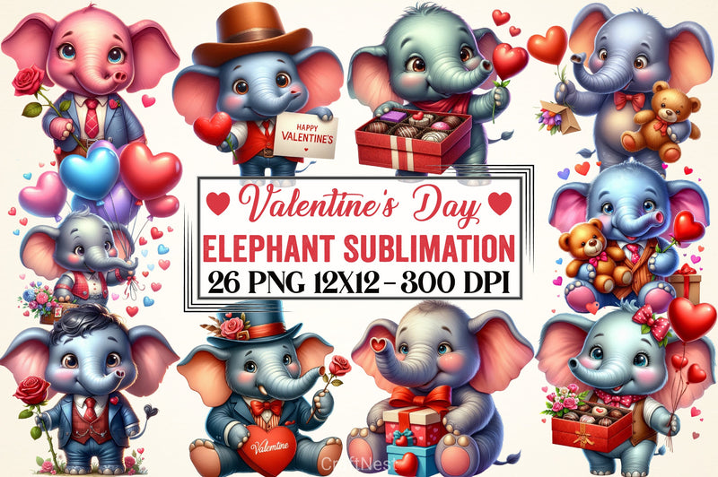 Valentine's Day Elephant Clipart Bundle - CraftNest - Digital Crafting and Art