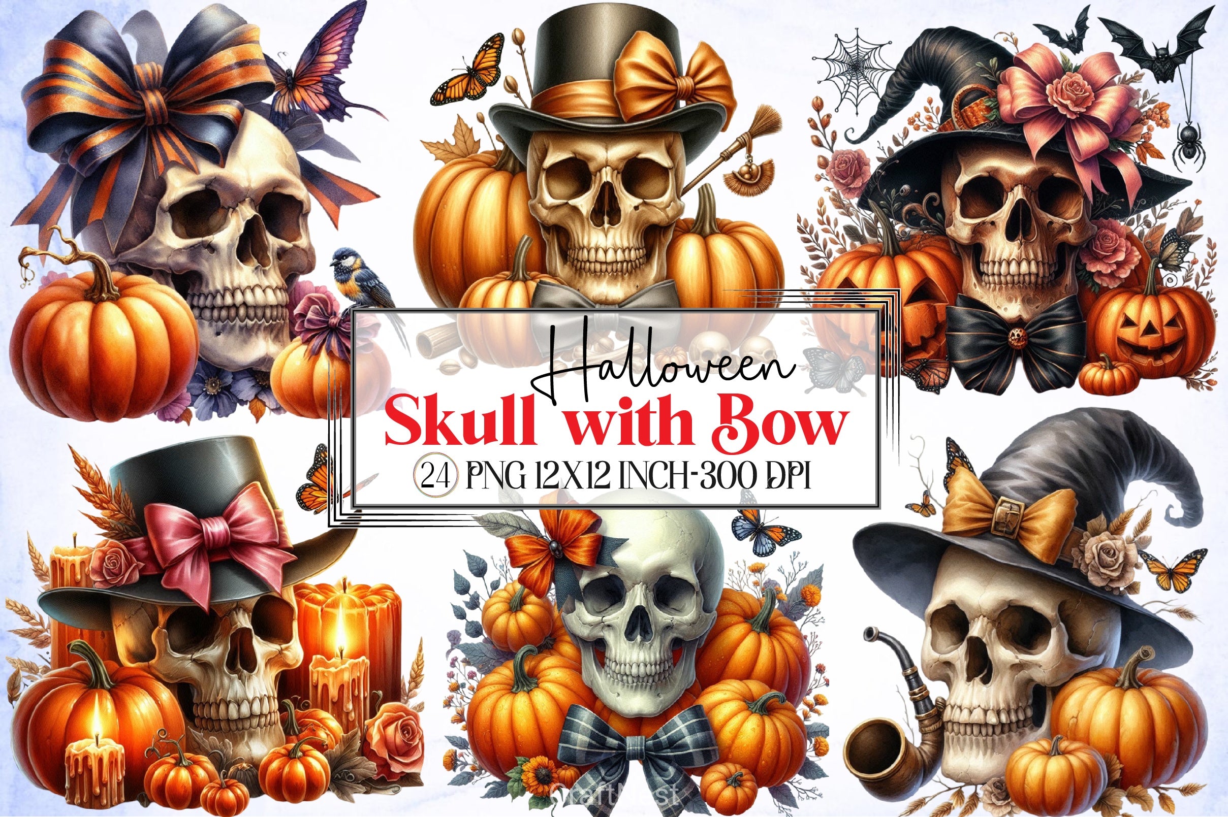 Halloween Skull Bow Clipart Bundle - CraftNest - Digital Crafting and Art