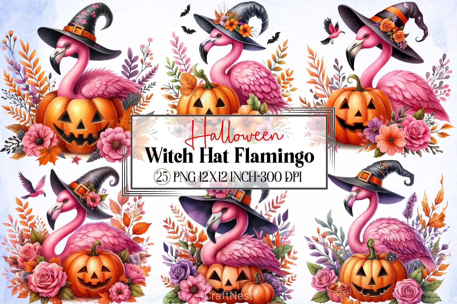 Witch Hat Flamingo Clipart Bundle - CraftNest - Digital Crafting and Art