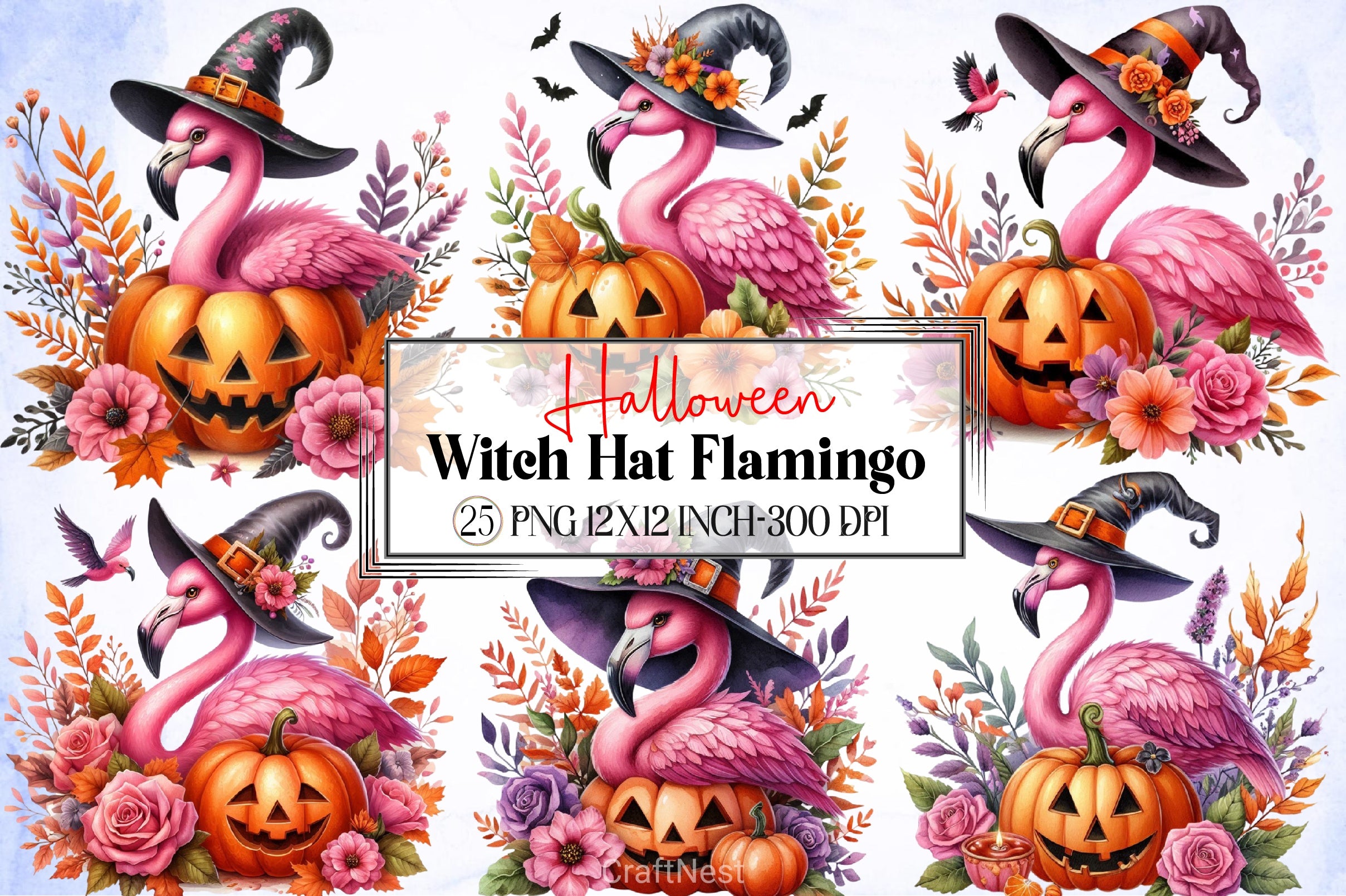 Witch Hat Flamingo Clipart Bundle - CraftNest - Digital Crafting and Art