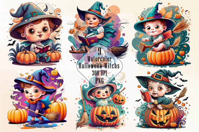 Halloween Cute Little Witches Clipart Bundle - CraftNest - Digital Crafting and Art