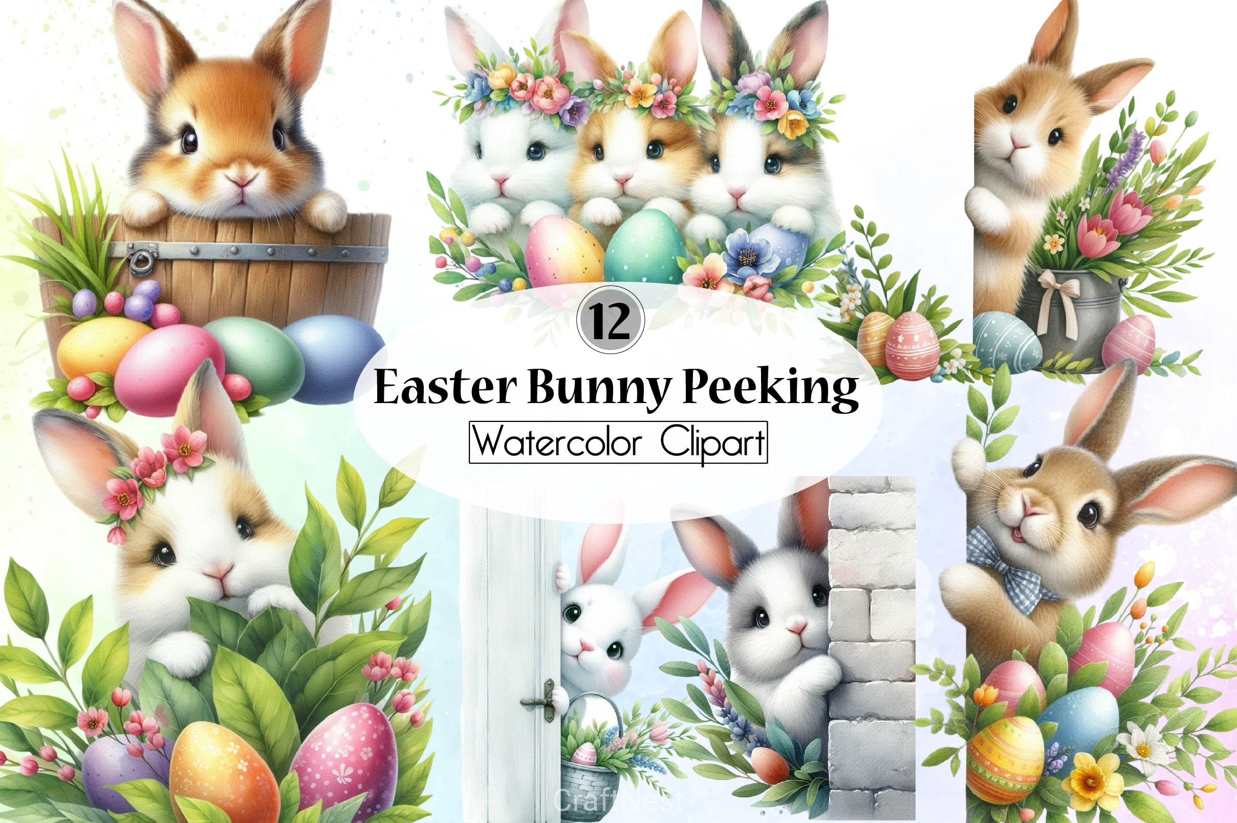 Easter Bunny Peeking Clipart Bundle - CraftNest - Digital Crafting and Art