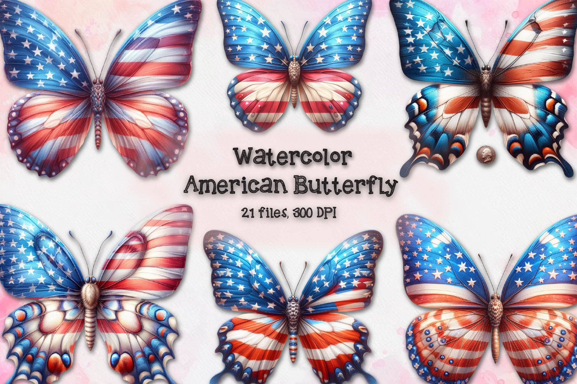 Butterfly American Flag Clipart Bundle - CraftNest - Digital Crafting and Art